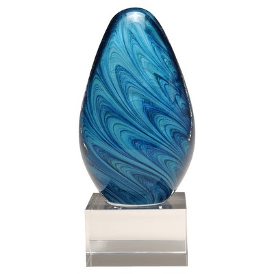 Blue and Green Egg Shaped Art Glass on Base - AGAR110