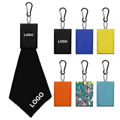Eyeglasses Cleaning Microfiber Cloth w/Keychain Pouch