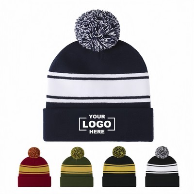 Pom-Pom Elastic Knit Beanie