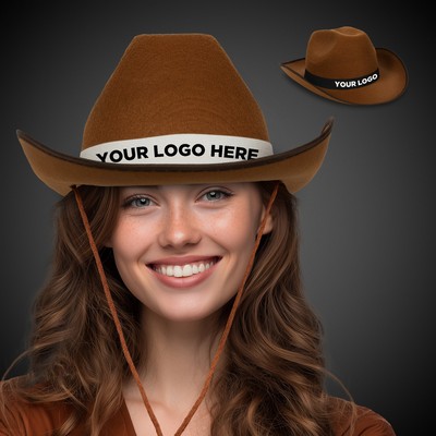 Brown Cowboy Hat with White Band(Imprinted)