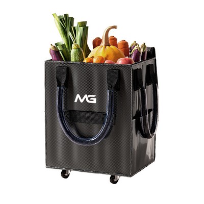 Rolling Foldable Shopping Tote Bag with Wheels and Long Handles