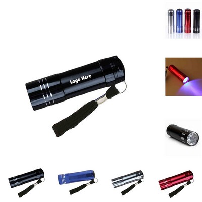 Portable Colored Aluminum 9LED Flashlight with Strap