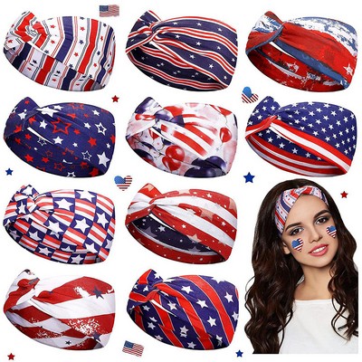 4th of July Headband for Women, Wide Knot Patriotic Independence Day Memorial Day Hair Band