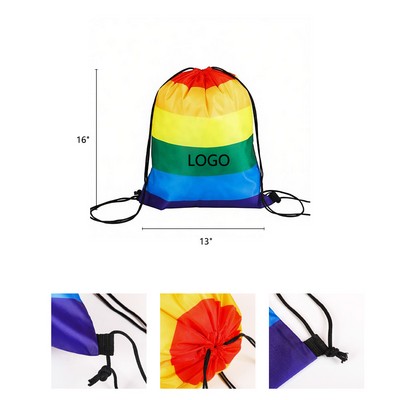 210D Polyester Rainbow Lightweight Drawstring Backpack