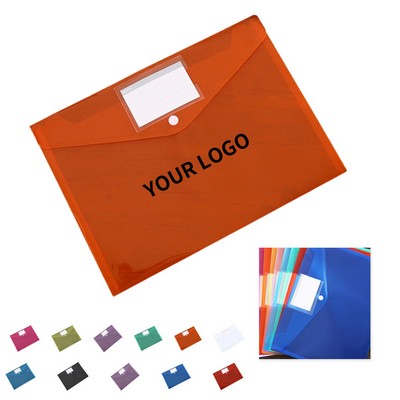 Transparent A4 Document Folder Bag with Snap Closure Label Pocket
