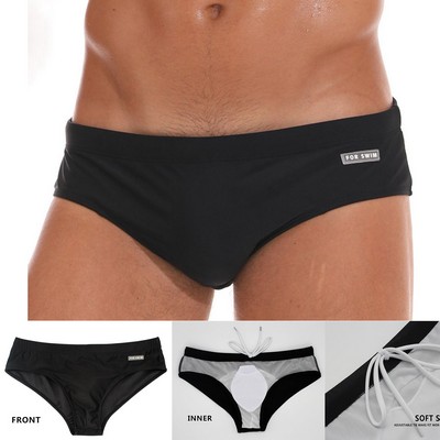 Men's Swim Briefs Sexy Bikini Solid Swimwear Swimsuit with Drawstring