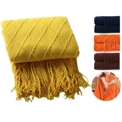 Cozy Fringed Knit Blanket