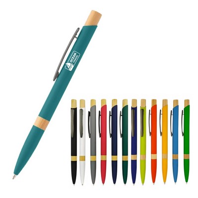 Recycled Aluminum Ballpoint Pen with Bamboo Accent