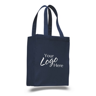 Canvas Shopping Tote Bag 10.5" W x 14" H with 5" Gusset (Navy Blue)