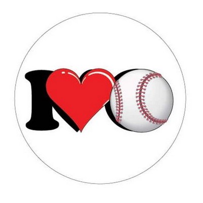 I Love Baseball Round Badge w/ Bar Pin (2 1/2" Diameter)