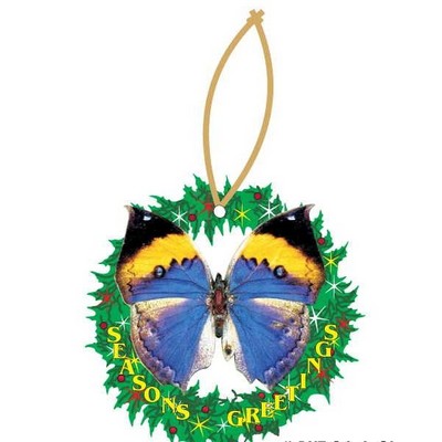 Black & Blue Butterfly Wreath Ornament w/ Black Back (12 Square Inch)
