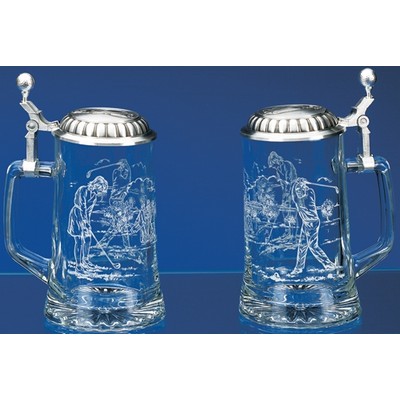 Glass Golfer Stein w/Embossed Lid
