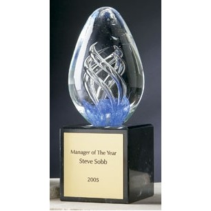 5" Sky Blue Spiral Hand Blown Glass Award