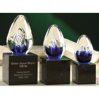 3.5" Blue Spiral Hand Blown Glass Award w/Marble Base