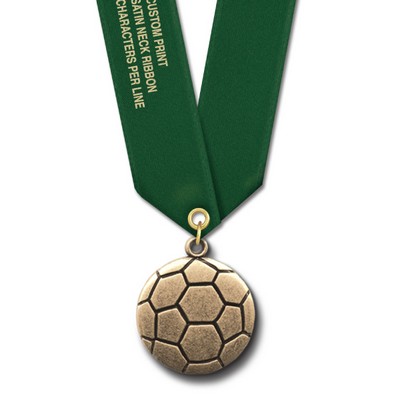 Soccer Ball Cast CX Medal w/Satin Neck Ribbon (1 1/8")