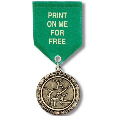 Female Gymnastics Cast MX Medal w/Satin Drape Ribbon (1½")