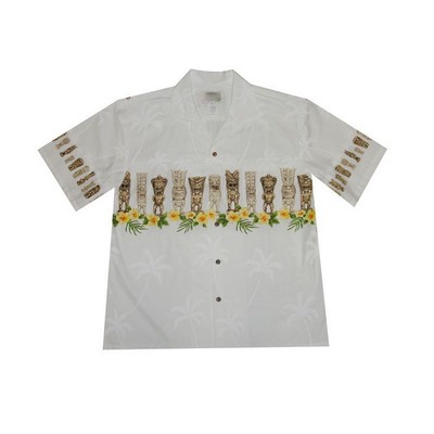 White Hawaiian Shirt - 100% Cotton Poplin Tropical Print w/ Coconut Buttons (S - 3XL in-stock)