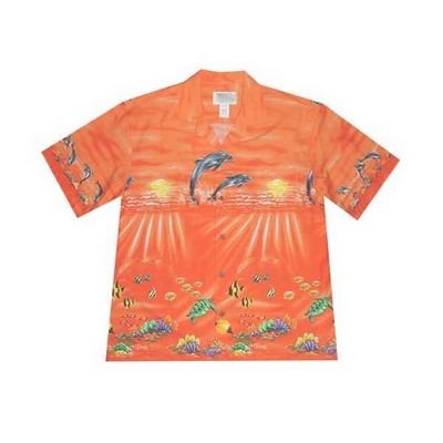 Orange Hawaiian Shirt - 100% Cotton Poplin Tropical Print w/ Coconut Buttons (S - 3XL in-stock)
