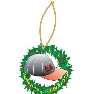 Baseball Cap & Wreath Ornament w/ Clear Mirrored Back (2 Square Inch)