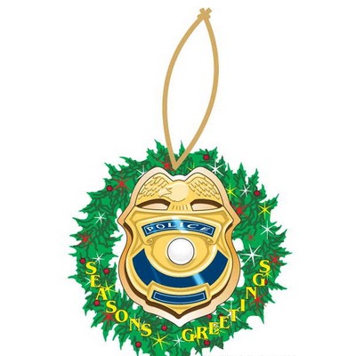 Police Badge Executive Wreath Ornament w/ Mirrored Back (2 Square Inch)
