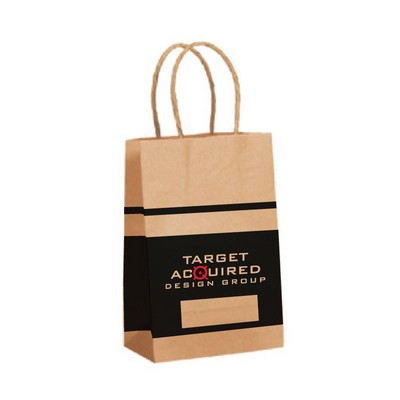 100% Recycled Custom Paper Tan Kraft Shopping Bag w/ Twisted Handles (7"x3.5"x9.5")