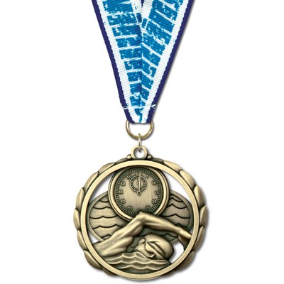 Swim ES Medal w/Grosgrain Neck Ribbon (2 3/8")