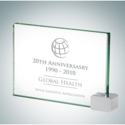 6" Achievement Jade Glass Award Plaque w/ Chrome Rectangle