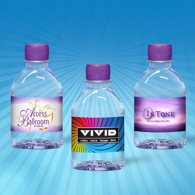 8 Oz. Custom Label Water w/Purple Flat Cap - Clear Bottle