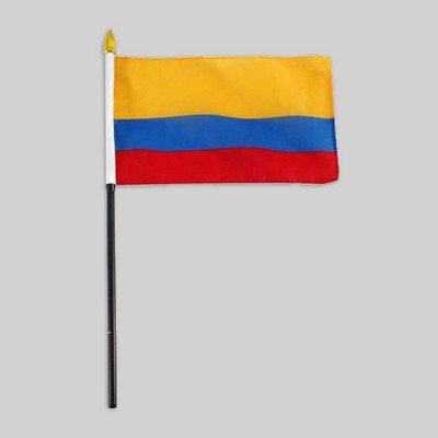 4"x6" Colombia Flag With Black Plastic 10" Pole & Gold Spear - Colombian Flag