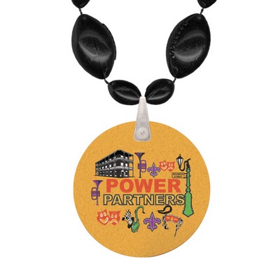 Football Shaped Combo Mardi Gras Beads with an Imprint on a Hanging Disk