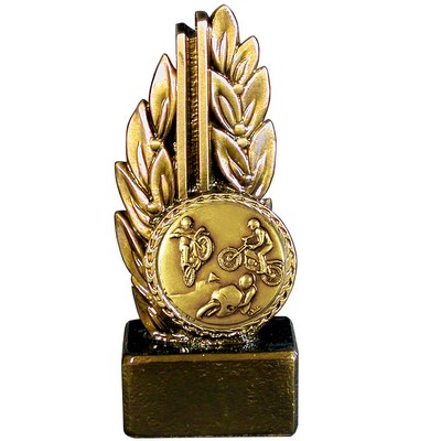 Stock 7" Laurel Trophy With 2" Motorcycling Coin and Engraving Plate