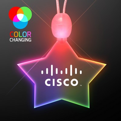 Light Up Promotional Acrylic Star Necklaces with Multicolor LED - PRINTED