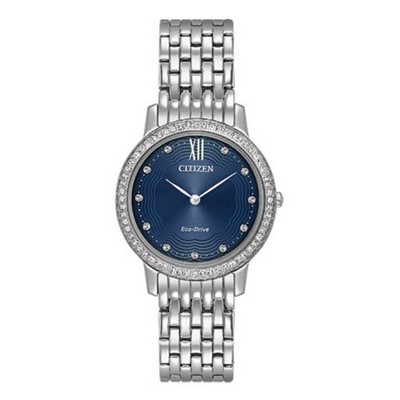 Citizen® Ladies' Silhouette Eco-Drive Stainless Steel Watch W/ Blue Dial & Swarovski® Crystals
