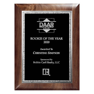 Genuine Walnut Elliptical Plaque with Black/Silver Florentine