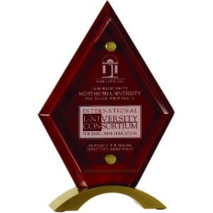 8 1/2" Diamond Rosewood Piano Finish Floating Jade Glass Standup Award