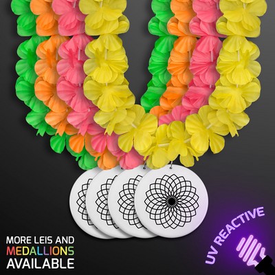 Neon Color Assorted Hawaiian Leis with Medallion (Non-Light Up) - PRINTED