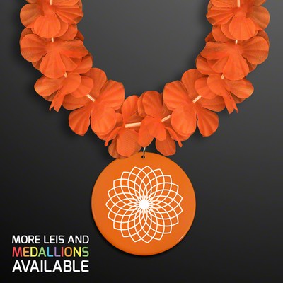 Orange Flower Lei Necklace with Orange Medallion (Non-Light Up) - PRINTED