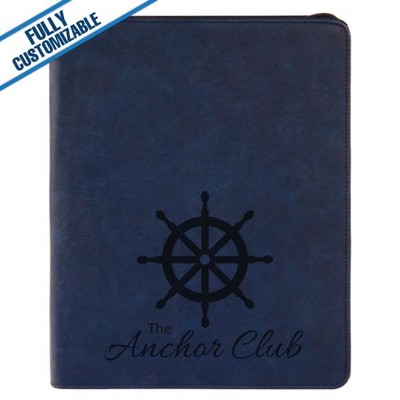 Blue Leatherette - 9.5X12" Zip Portfolio Folder With Notepad