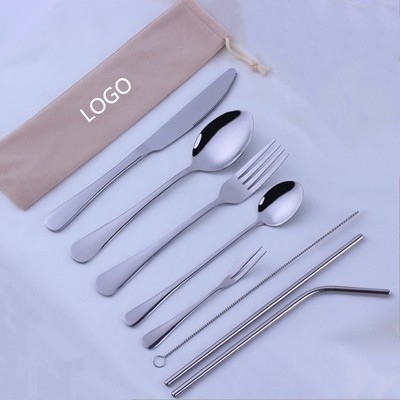 8-Piece Stainless Steel Utensil Set with Travel Pouch