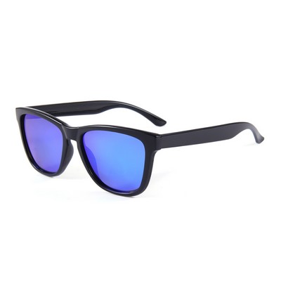 Recycled Sunglasses - Blue Mirror Lenses - Black Frames