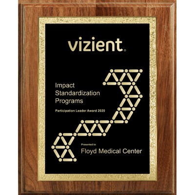 8" x 10" Genuine Walnut Step-Edge Plaque w/ Gold Laser Engraved Florentine Plate