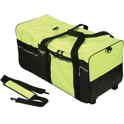 Large Wheel Turnout Gear Bag, Lime, U-shaped Heavy Duty Zip Opening