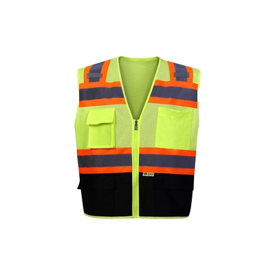 High Visibility Contrast Two-Tone Vest, Class 2, Black, Mesh Upper/Solid Lower