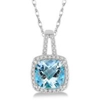 Jilco Inc. 8 Mil Cushion Cut Aquamarine & Diamond Necklace