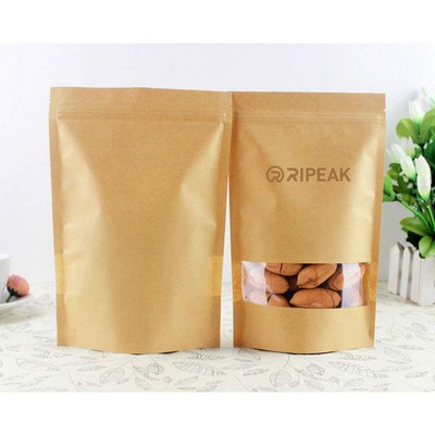 9 x 13.8" Kraft Bags with Window Stand Up Ziplock Seal Paper Bag Resealable Food Storage Pouch