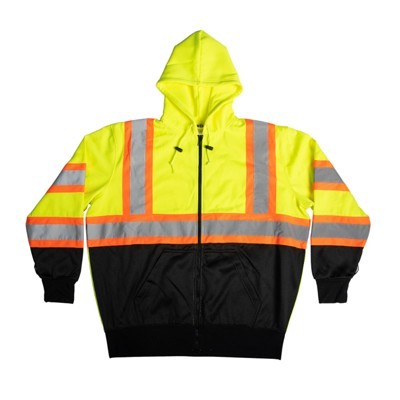 ANSI Class 3 Premium 10 Oz. Heavy Weight Hooded Zip-Up Sweatshirt with Orange Contrast