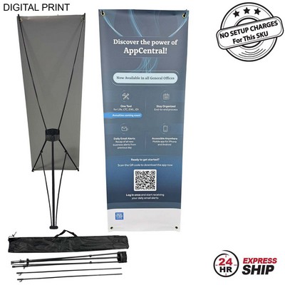 24Hr Express Ship - Tripod Banner with Graphics, (23"x64"), and Bag. NO SETUP CHARGE