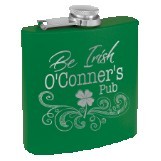 6 Oz. Matte Green Powder Coated Laserable Stainless Steel Flask