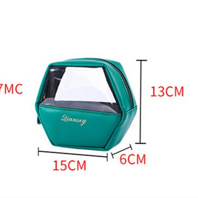 Large Volume Hexagon Shape Travel Cosmetic Pouch Bag With Clear Window