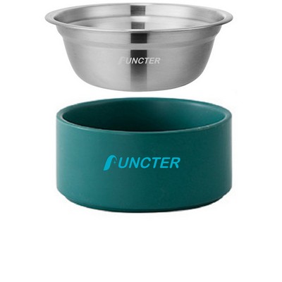 6.97" Stainless Steel Dog Bowl Ceramic Bowl Set